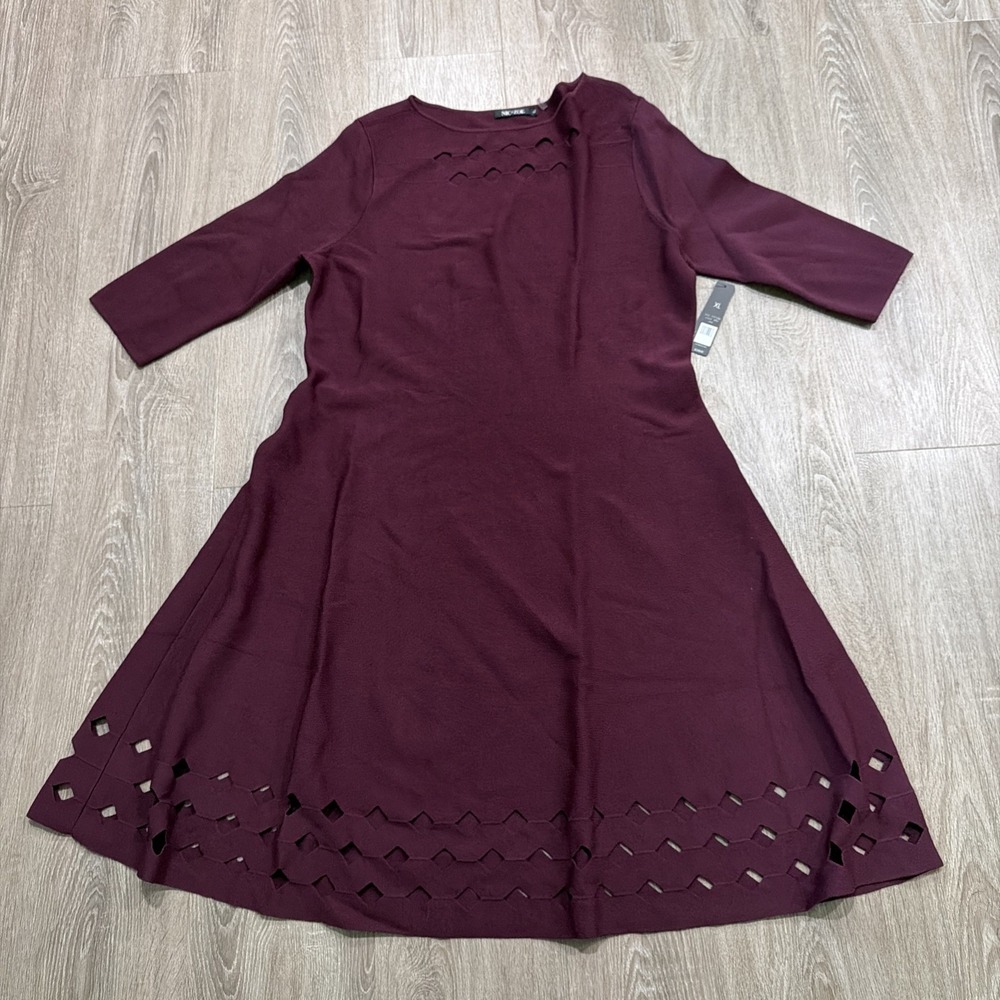 NIC+ZOE Women Burgundy Time Out Twirl Stretch Knit Cut Out Dress A-Line Size XL